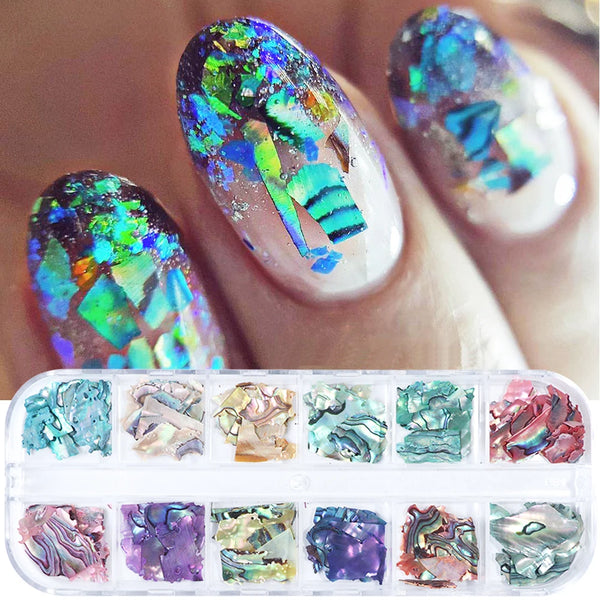 Shimmering Abalone Shell Nail Art Glitter - Natural Sea Shell Slices, Pearl Powder Flakes, and Sequins for Stunning Manicure Designs and Kawaii Nail Charms